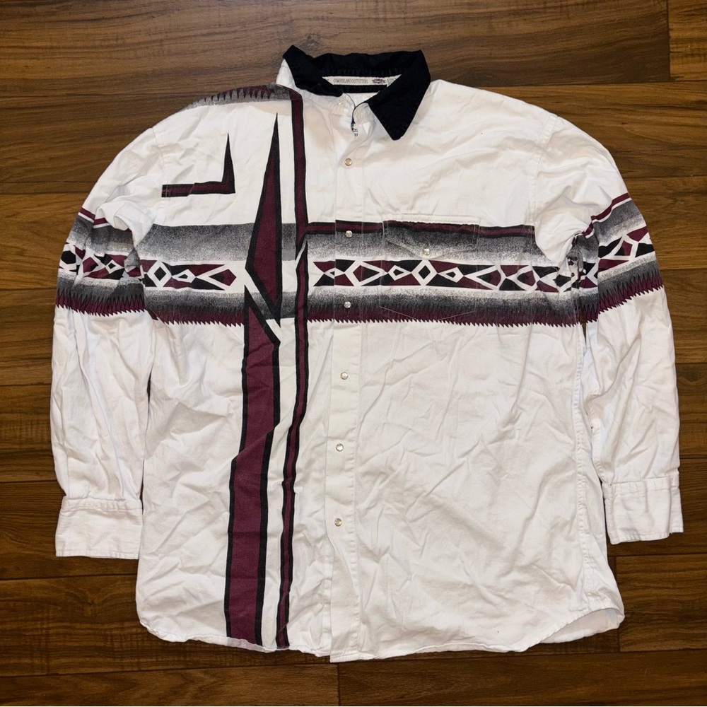 Men's Casual Button Down Shirt - White and Maroon